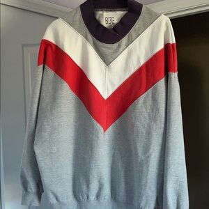 BDG Men's Gray and Red Chevron Crewneck Sweater